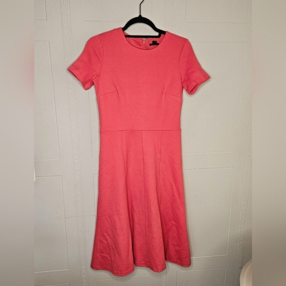Ann Taylor Midi Flare Dress Salmon Knit Short Sleeve Round Neck Sz 4 PETITE NWT - Picture 4 of 15